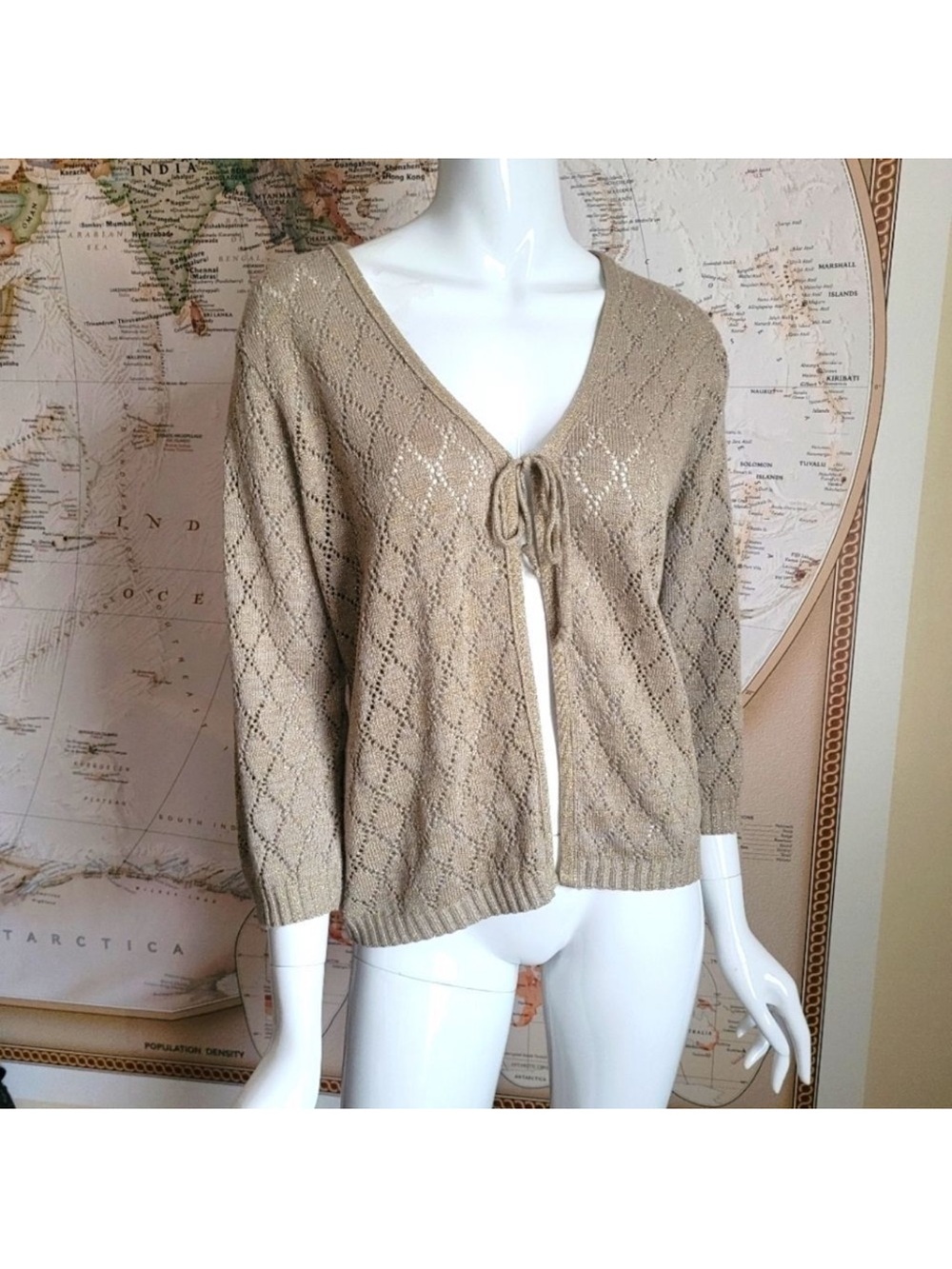 Glitter gold tie up cardigan top XL